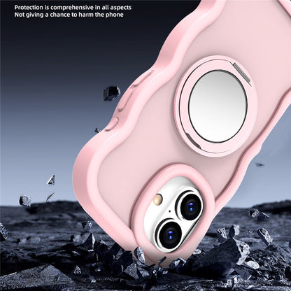 For iPhone 16 Magnetic Case Wave Edge TPU + Acrylic Phone Cover with Mirror Kickstand
