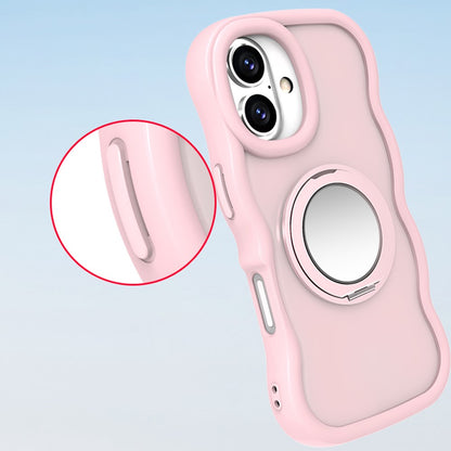 For iPhone 16 Magnetic Case Wave Edge TPU + Acrylic Phone Cover with Mirror Kickstand