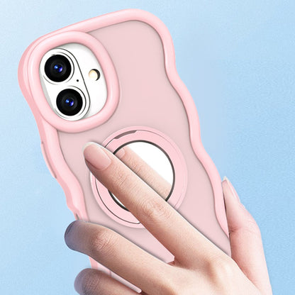 For iPhone 16 Magnetic Case Wave Edge TPU + Acrylic Phone Cover with Mirror Kickstand