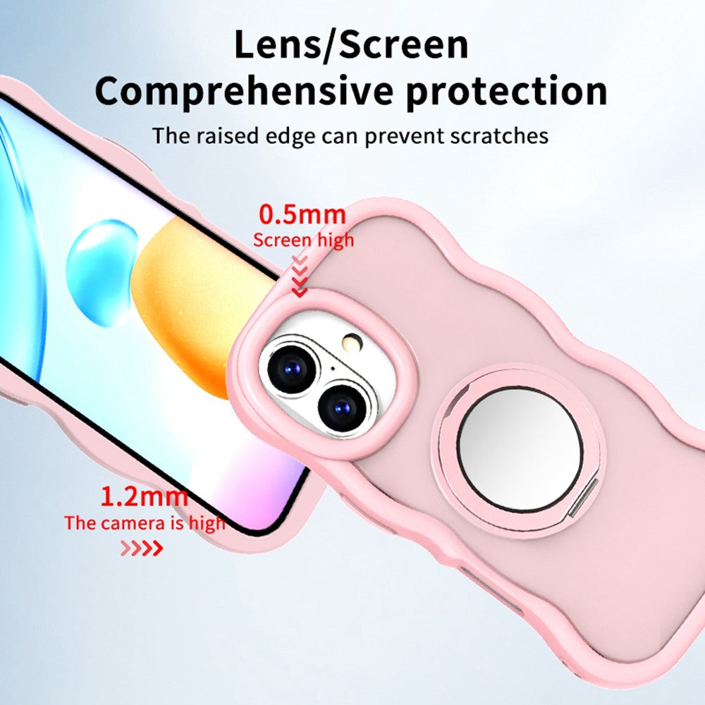 For iPhone 16 Magnetic Case Wave Edge TPU + Acrylic Phone Cover with Mirror Kickstand