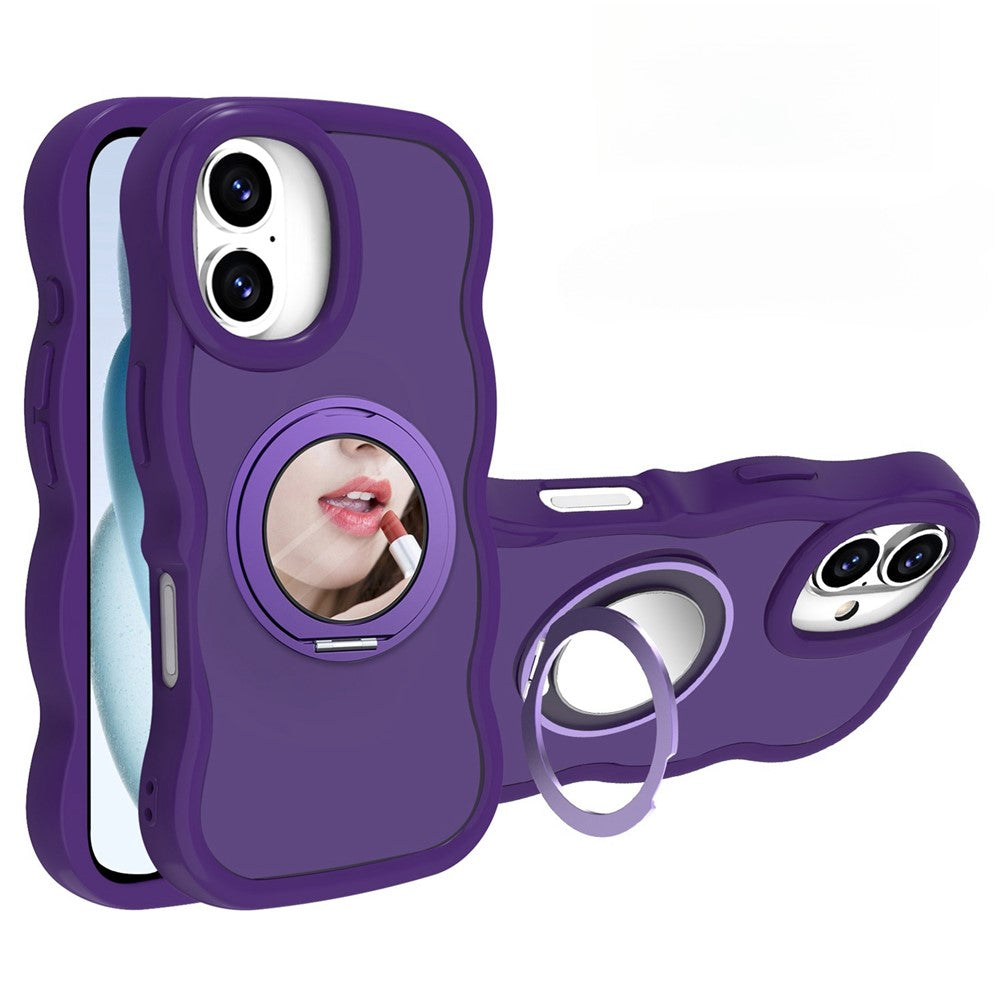 For iPhone 16 Magnetic Case Wave Edge TPU + Acrylic Phone Cover with Mirror Kickstand