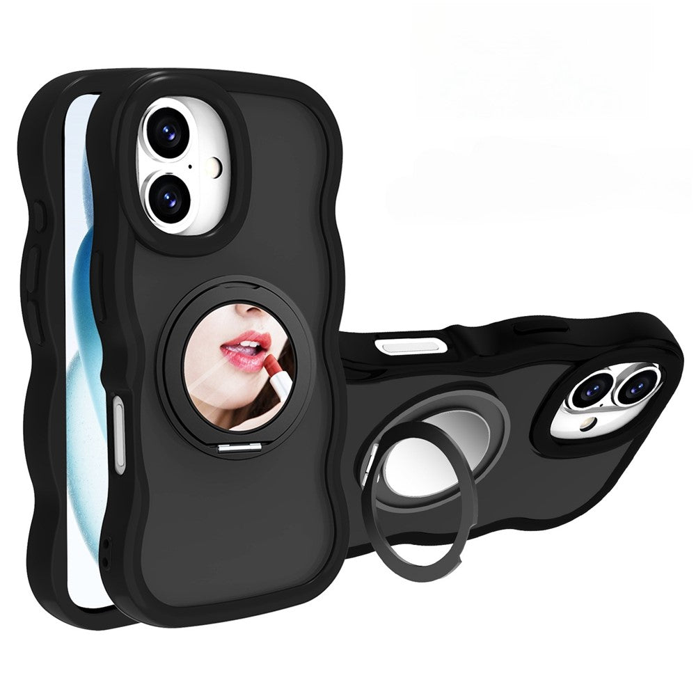 For iPhone 16 Magnetic Case Wave Edge TPU + Acrylic Phone Cover with Mirror Kickstand