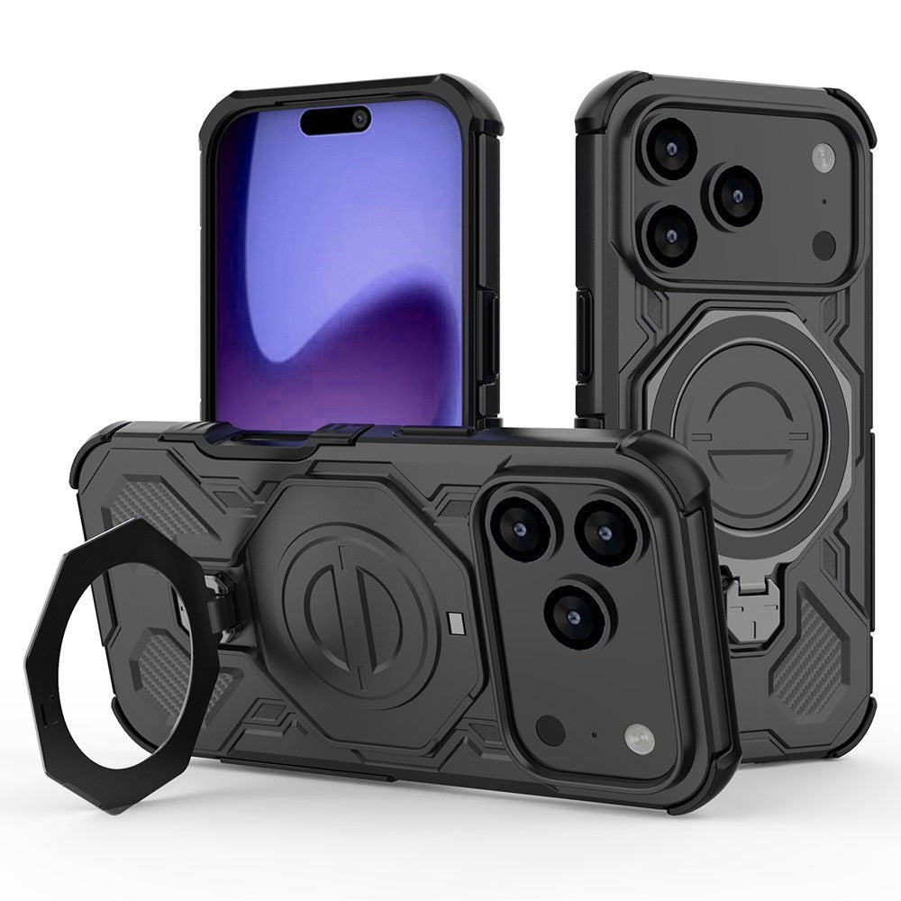 For iPhone 17 Pro Max Magnetic Case Rotating Metal Kickstand Shockproof PC + TPU Phone Back Cover