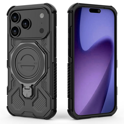 For iPhone 17 Pro Max Magnetic Case Rotating Metal Kickstand Shockproof PC + TPU Phone Back Cover