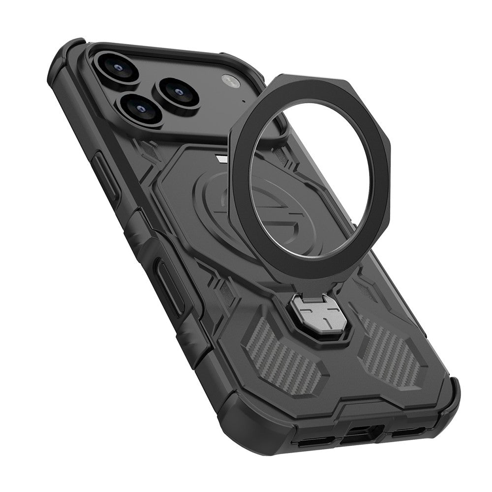 For iPhone 17 Pro Max Magnetic Case Rotating Metal Kickstand Shockproof PC + TPU Phone Back Cover