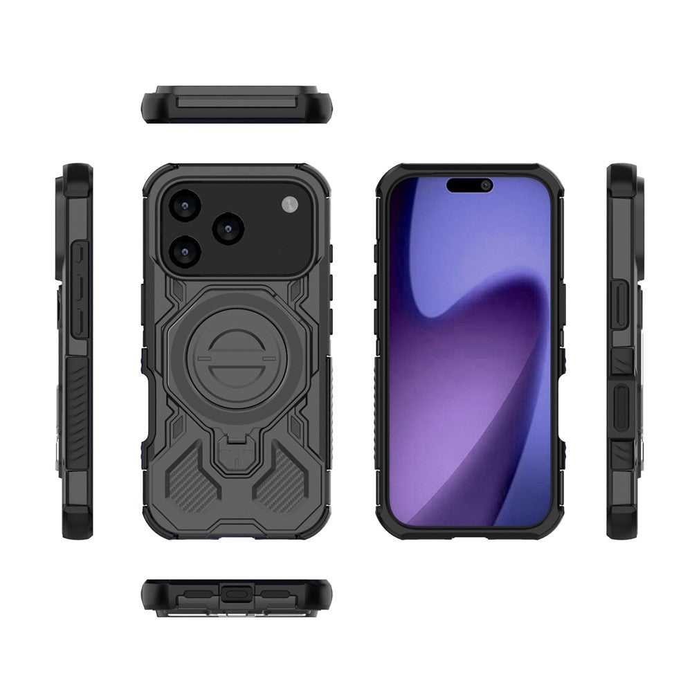 For iPhone 17 Pro Max Magnetic Case Rotating Metal Kickstand Shockproof PC + TPU Phone Back Cover