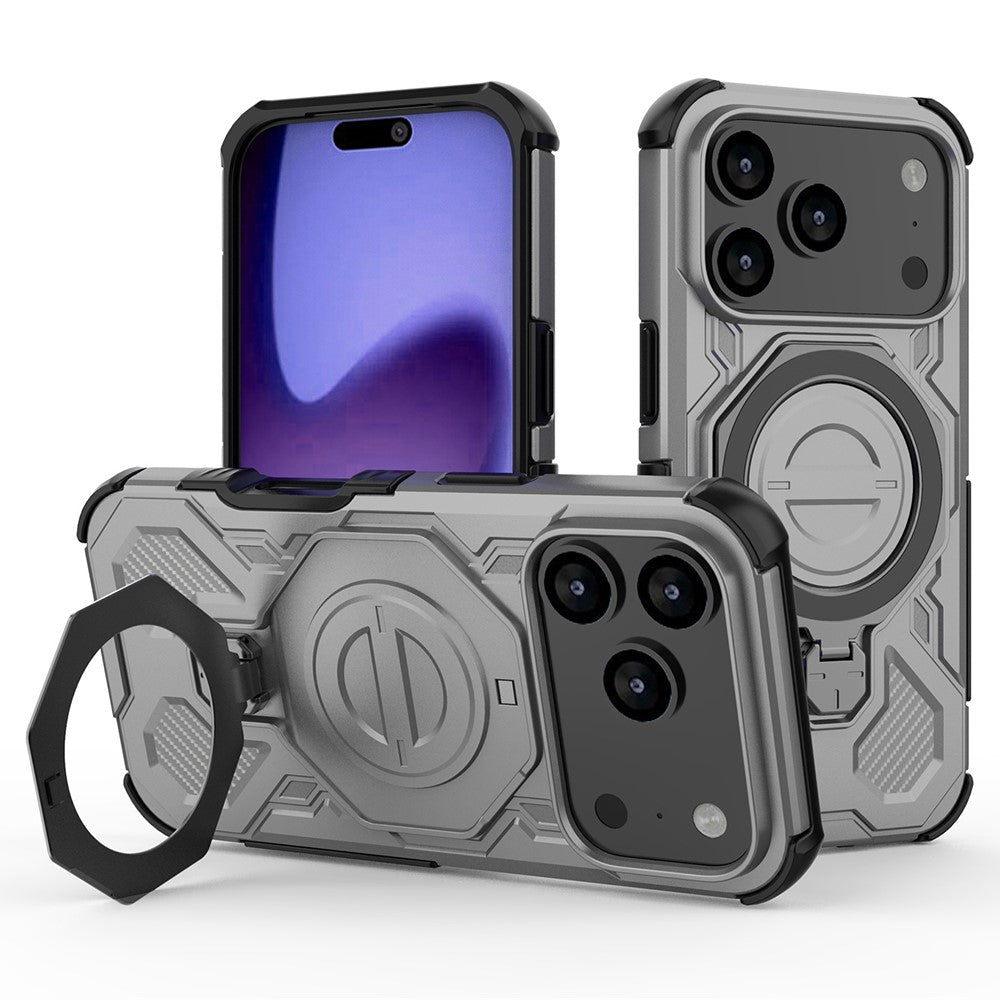 For iPhone 17 Pro Max Magnetic Case Rotating Metal Kickstand Shockproof PC + TPU Phone Back Cover