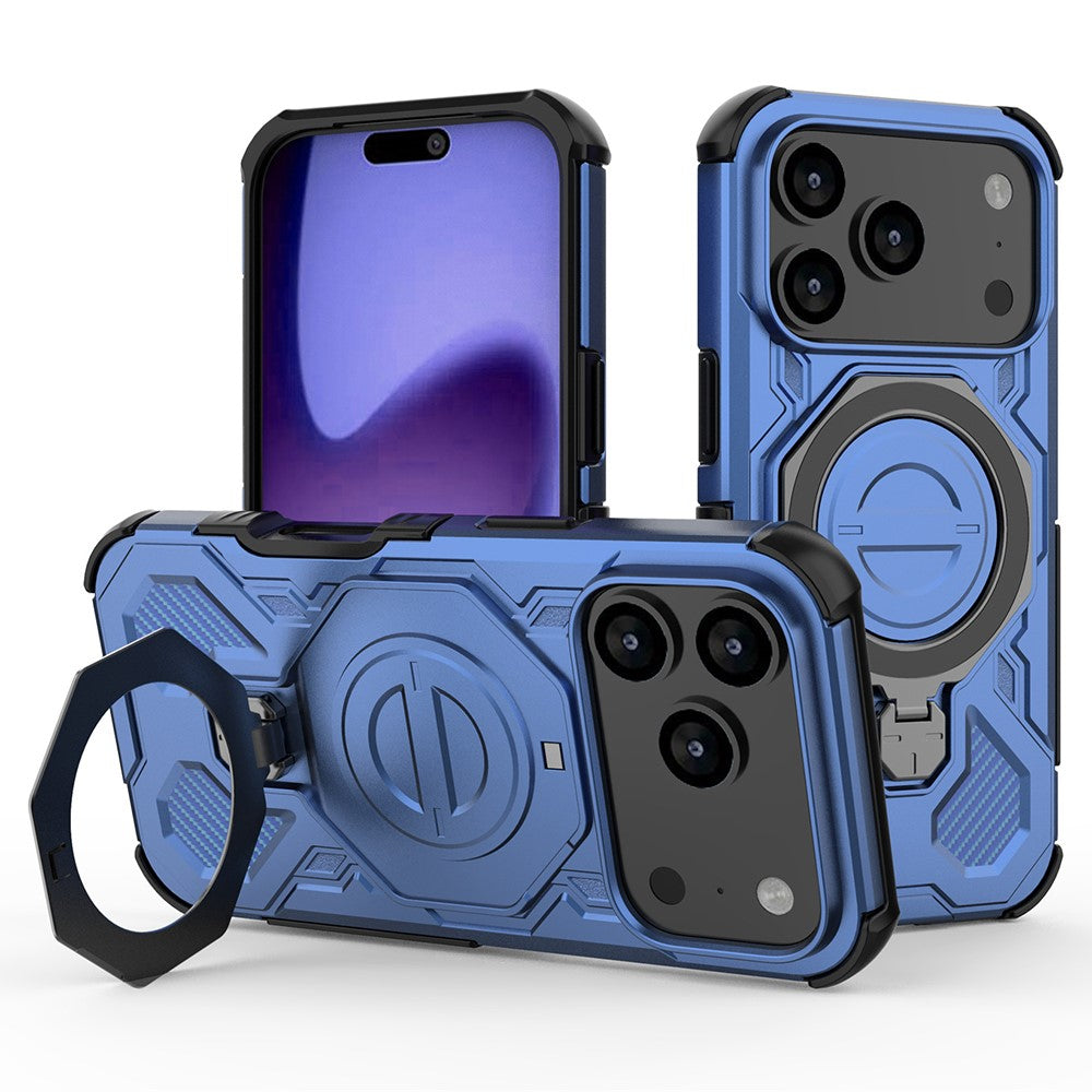 For iPhone 17 Pro Max Magnetic Case Rotating Metal Kickstand Shockproof PC + TPU Phone Back Cover