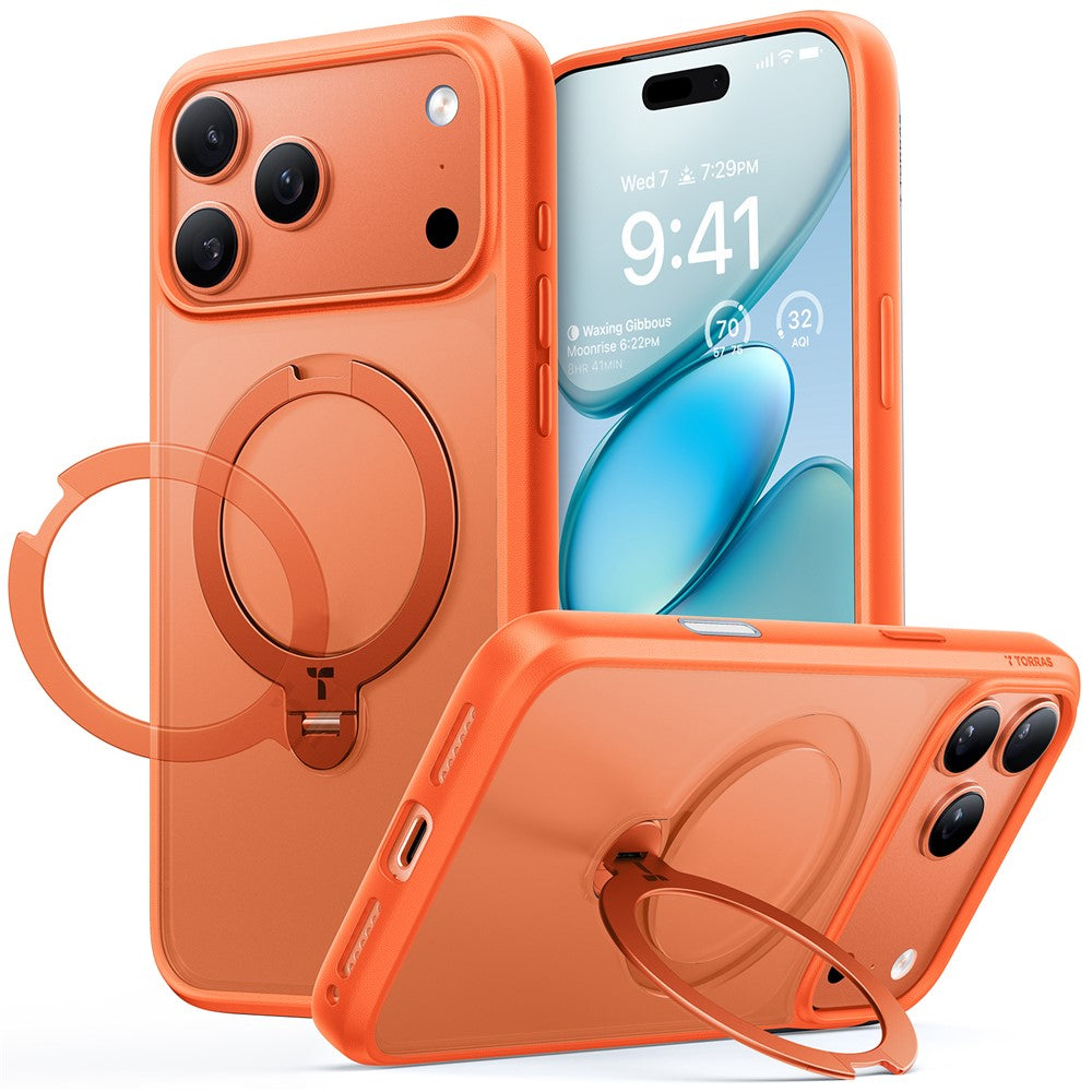 TORRAS Ostand Q3 Spin Series For iPhone 17 Pro Max Case Compatible with MagSafe Anti-drop PC + TPU Phone Cover with Rotating Kickstand