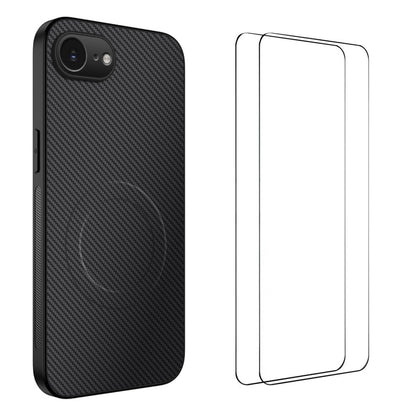 WANLONFENG For iPhone 17e / 16e Magnetic Case  TQ1 Series Carbon Fiber Texture PC TPU Phone Cover with 2Pcs Screen Films