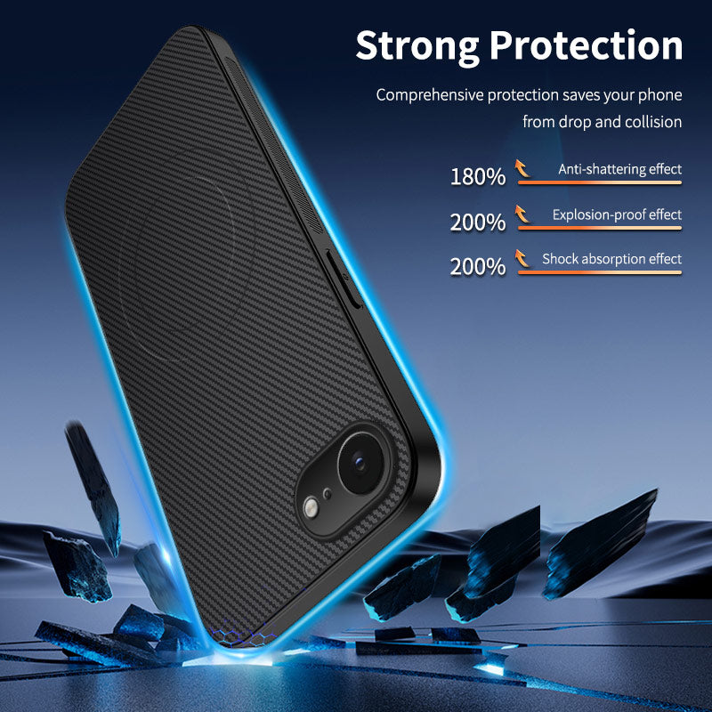 WANLONFENG For iPhone 17e / 16e Magnetic Case  TQ1 Series Carbon Fiber Texture PC TPU Phone Cover with 2Pcs Screen Films