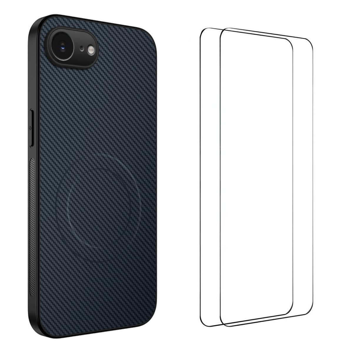 WANLONFENG For iPhone 17e / 16e Magnetic Case  TQ1 Series Carbon Fiber Texture PC TPU Phone Cover with 2Pcs Screen Films