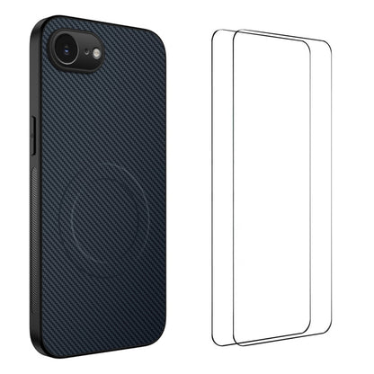 WANLONFENG For iPhone 17e / 16e Magnetic Case  TQ1 Series Carbon Fiber Texture PC TPU Phone Cover with 2Pcs Screen Films