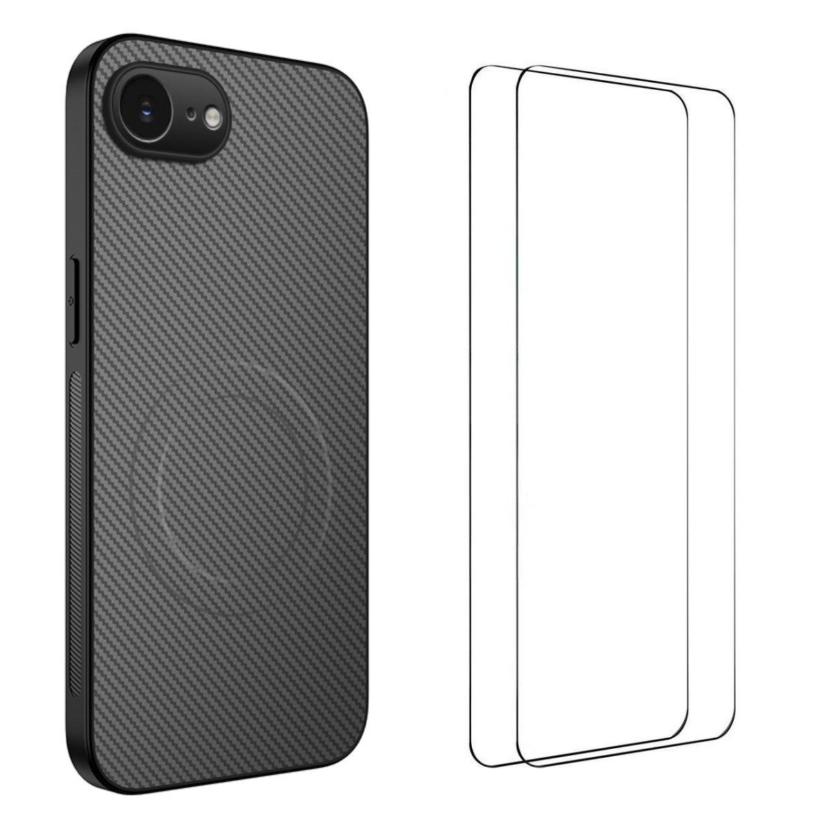 WANLONFENG For iPhone 17e / 16e Magnetic Case  TQ1 Series Carbon Fiber Texture PC TPU Phone Cover with 2Pcs Screen Films