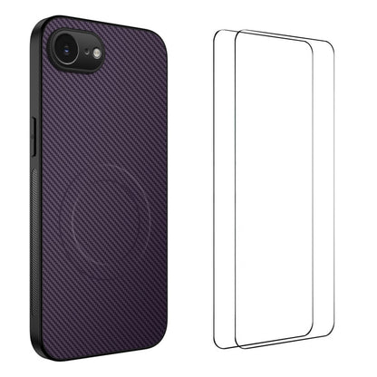 WANLONFENG For iPhone 17e / 16e Magnetic Case  TQ1 Series Carbon Fiber Texture PC TPU Phone Cover with 2Pcs Screen Films