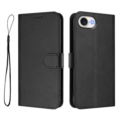 For iPhone 17e / 16e Wallet Case RFID Blocking Calf Texture Leather Stand Phone Cover with Strap