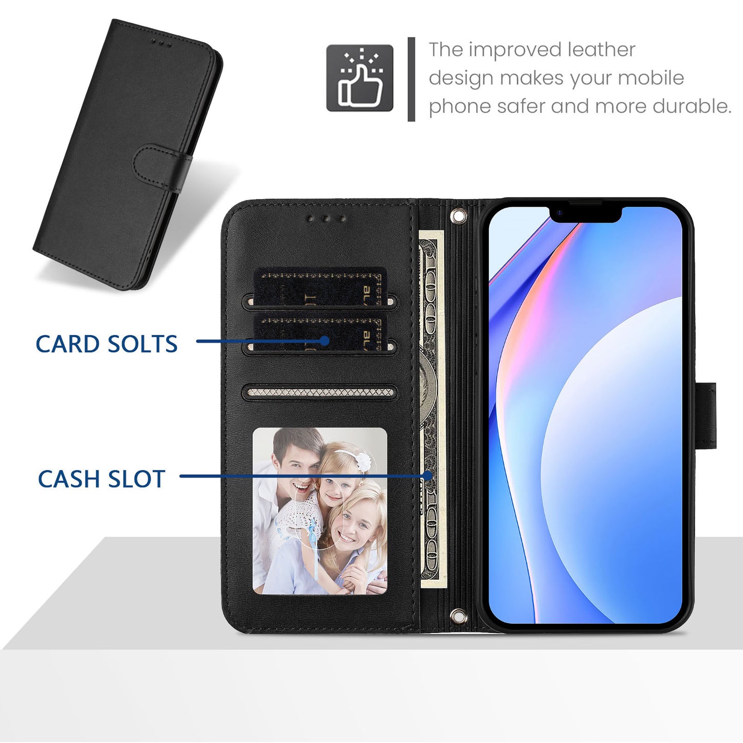 For iPhone 17e / 16e Wallet Case RFID Blocking Calf Texture Leather Stand Phone Cover with Strap