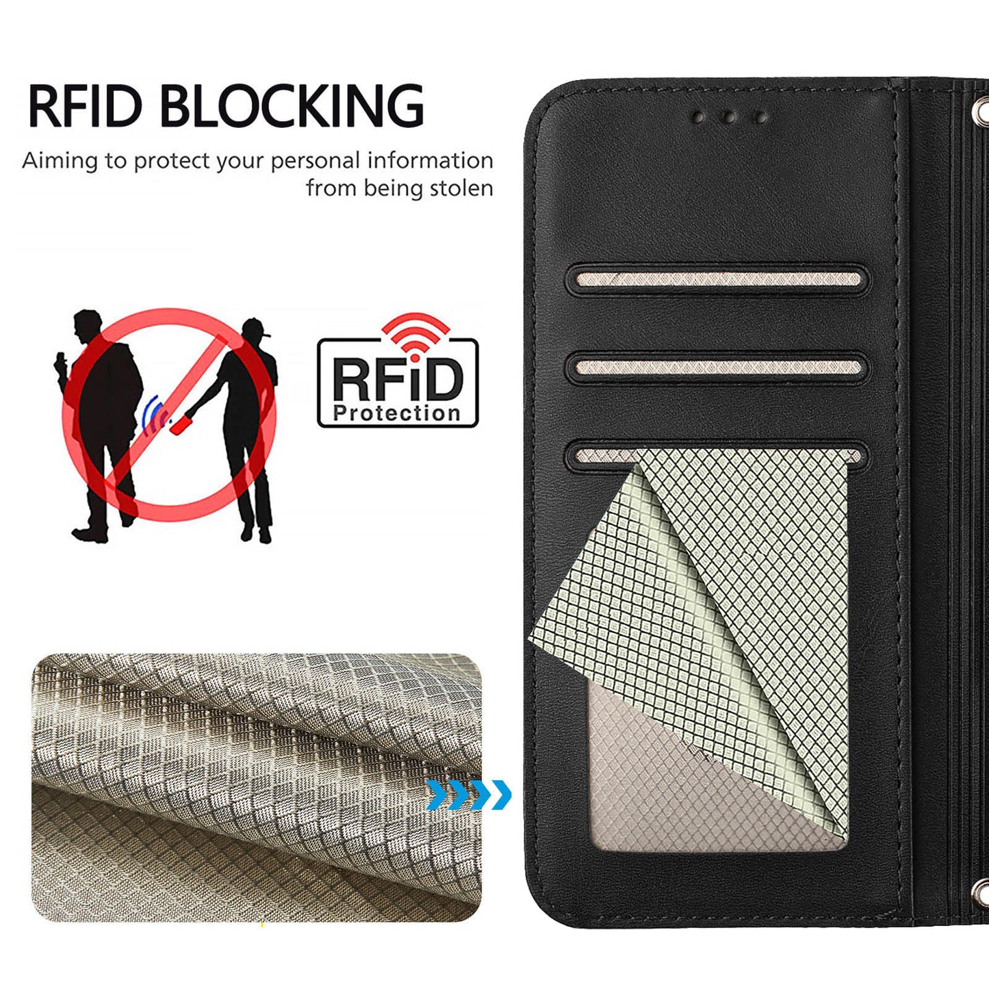 For iPhone 17e / 16e Wallet Case RFID Blocking Calf Texture Leather Stand Phone Cover with Strap