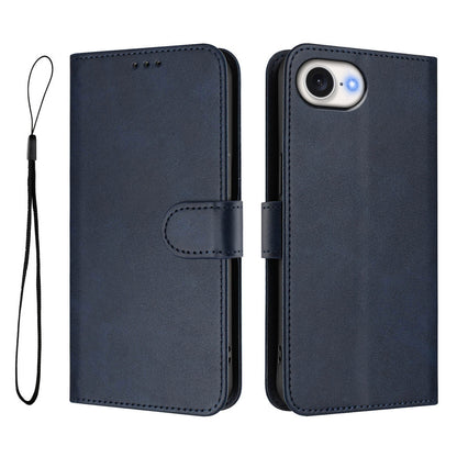 For iPhone 17e / 16e Wallet Case RFID Blocking Calf Texture Leather Stand Phone Cover with Strap