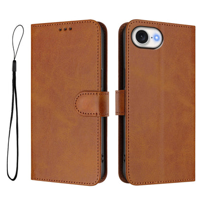 For iPhone 17e / 16e Wallet Case RFID Blocking Calf Texture Leather Stand Phone Cover with Strap