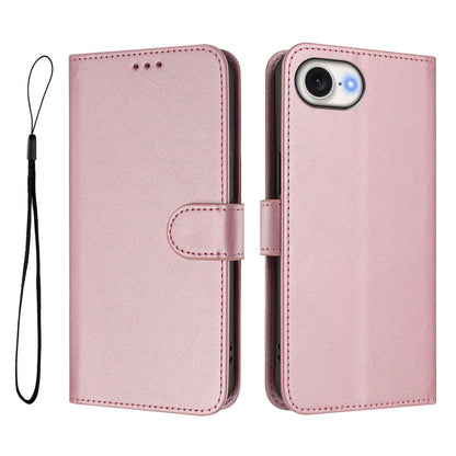 For iPhone 17e / 16e Wallet Case RFID Blocking Calf Texture Leather Stand Phone Cover with Strap