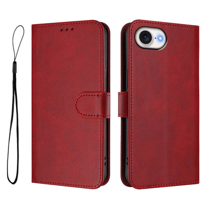 For iPhone 17e / 16e Wallet Case RFID Blocking Calf Texture Leather Stand Phone Cover with Strap