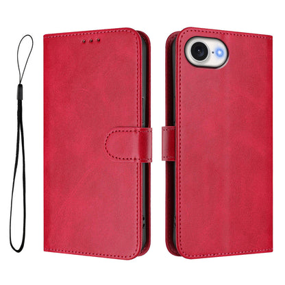 For iPhone 17e / 16e Wallet Case RFID Blocking Calf Texture Leather Stand Phone Cover with Strap