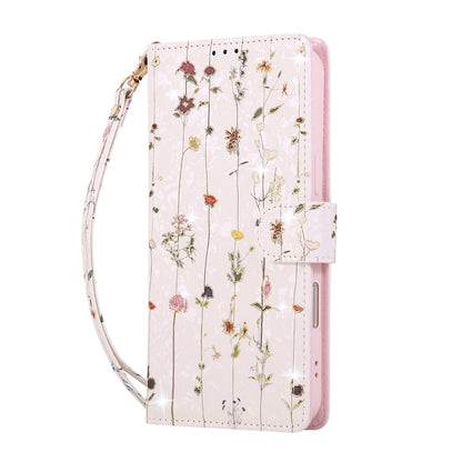 For iPhone 17 Pro Max Case RFID Blocking Flower Leather Phone Cover with Wrist Strap