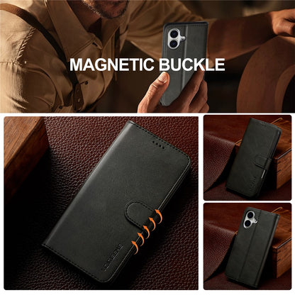 LC.IMEEKE For iPhone 17 Case Calf Texture PU Leather Stand Wallet Phone Cover