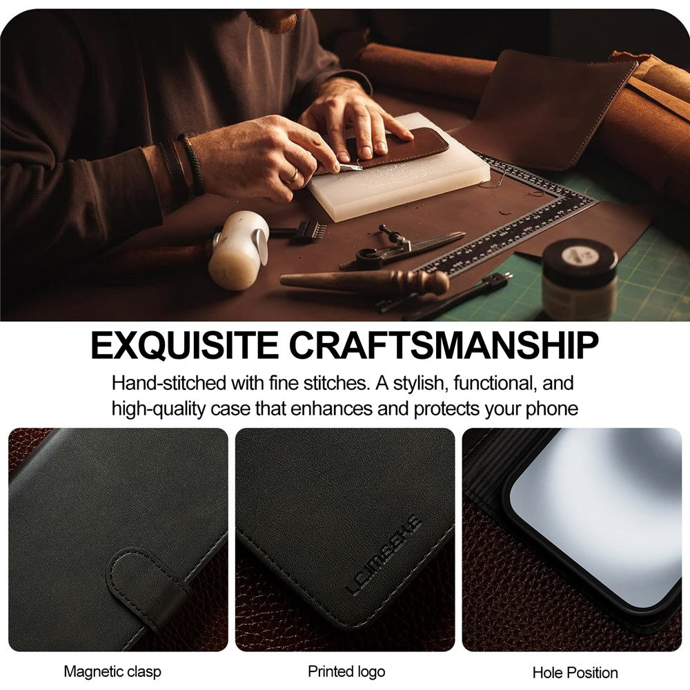 LC.IMEEKE For iPhone 17 Case Calf Texture PU Leather Stand Wallet Phone Cover