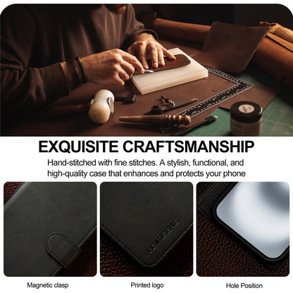 LC.IMEEKE For iPhone 17 Case Calf Texture PU Leather Stand Wallet Phone Cover