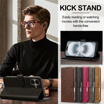 LC.IMEEKE For iPhone 17 Case Calf Texture PU Leather Stand Wallet Phone Cover