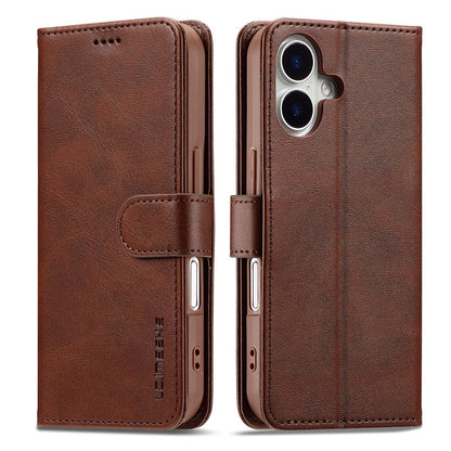 LC.IMEEKE For iPhone 17 Case Calf Texture PU Leather Stand Wallet Phone Cover