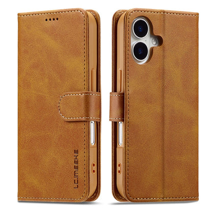 LC.IMEEKE For iPhone 17 Case Calf Texture PU Leather Stand Wallet Phone Cover