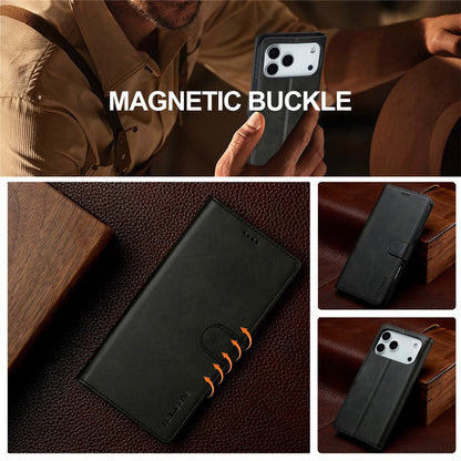 LC.IMEEKE For iPhone 17 Pro Max Case Calf Texture PU Leather Stand Wallet Phone Cover