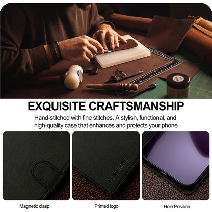 LC.IMEEKE For iPhone 17 Pro Max Case Calf Texture PU Leather Stand Wallet Phone Cover