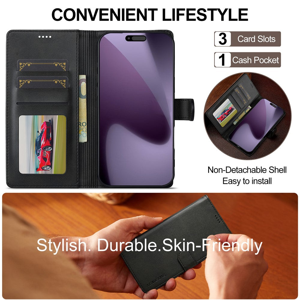 LC.IMEEKE For iPhone 17 Pro Max Case Calf Texture PU Leather Stand Wallet Phone Cover