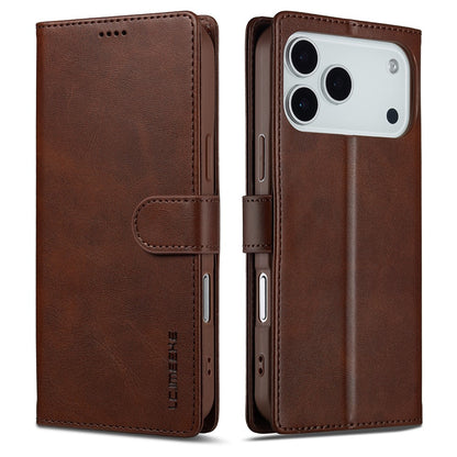 LC.IMEEKE For iPhone 17 Pro Max Case Calf Texture PU Leather Stand Wallet Phone Cover