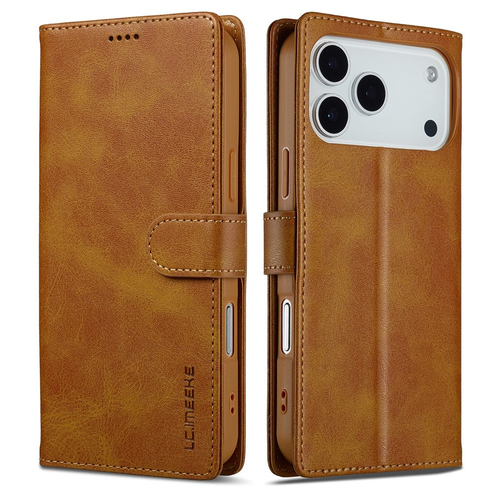 LC.IMEEKE For iPhone 17 Pro Max Case Calf Texture PU Leather Stand Wallet Phone Cover