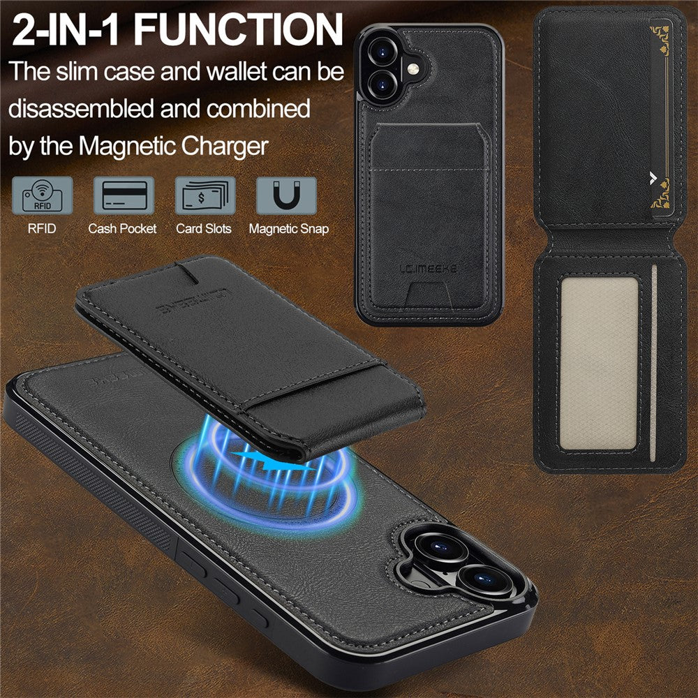 LC.IMEEKE L3 For iPhone 17 Magnetic Case Detachable Card Holder Leather TPU Mobile Cover
