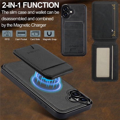 LC.IMEEKE L3 For iPhone 17 Magnetic Case Detachable Card Holder Leather TPU Mobile Cover