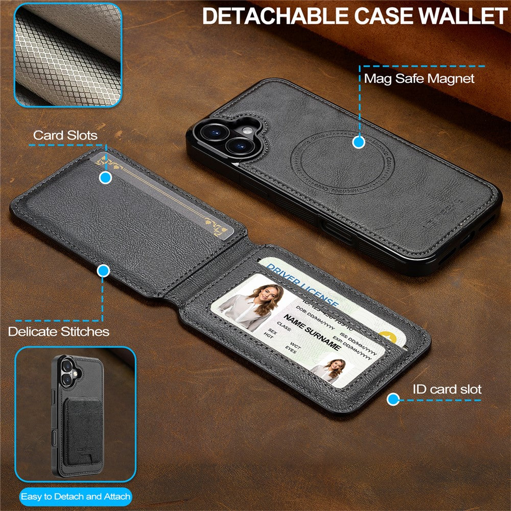 LC.IMEEKE L3 For iPhone 17 Magnetic Case Detachable Card Holder Leather TPU Mobile Cover