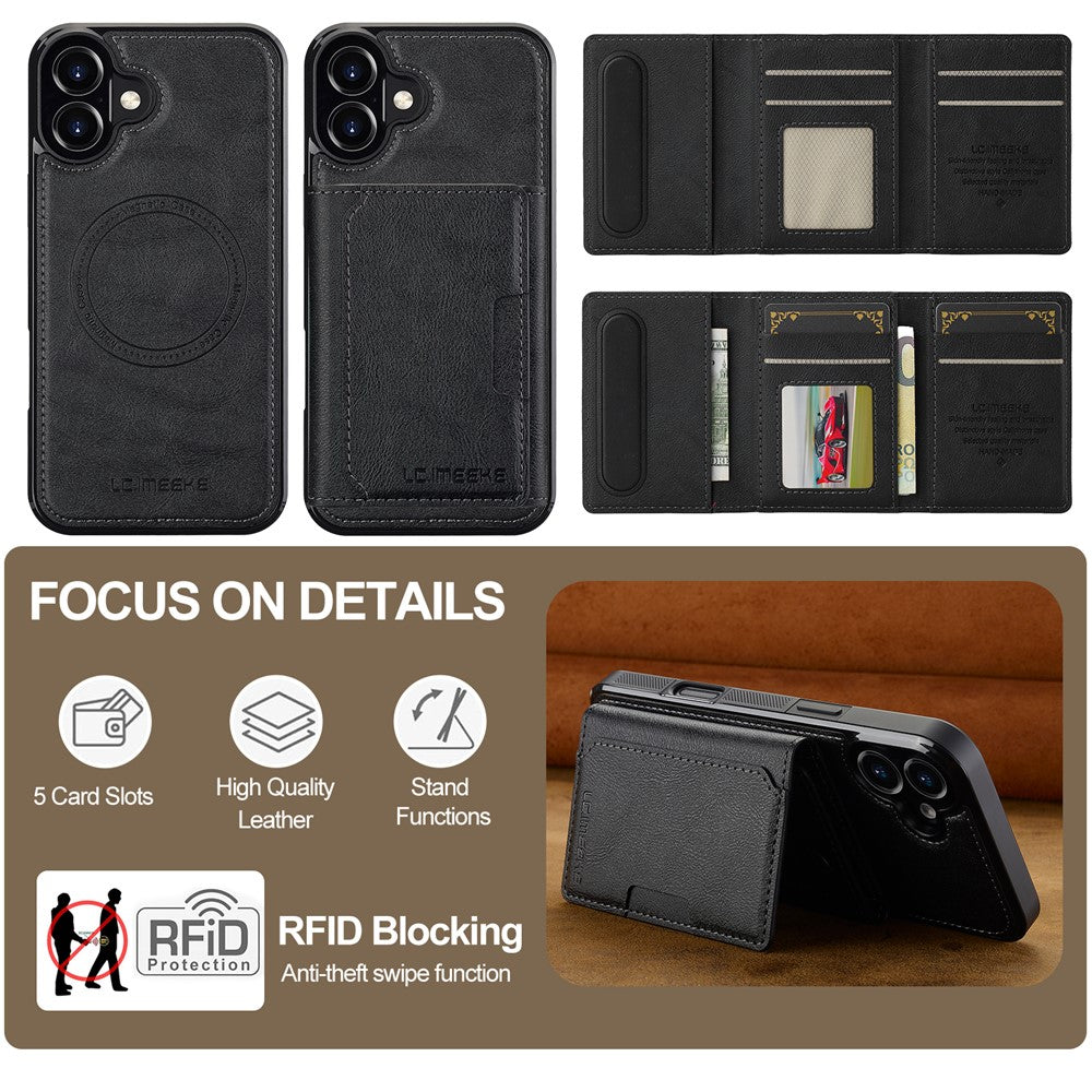 LC.IMEEKE L5 For iPhone 17 Magnetic Phone Case Leather Back Cover with Detachable Card Holder