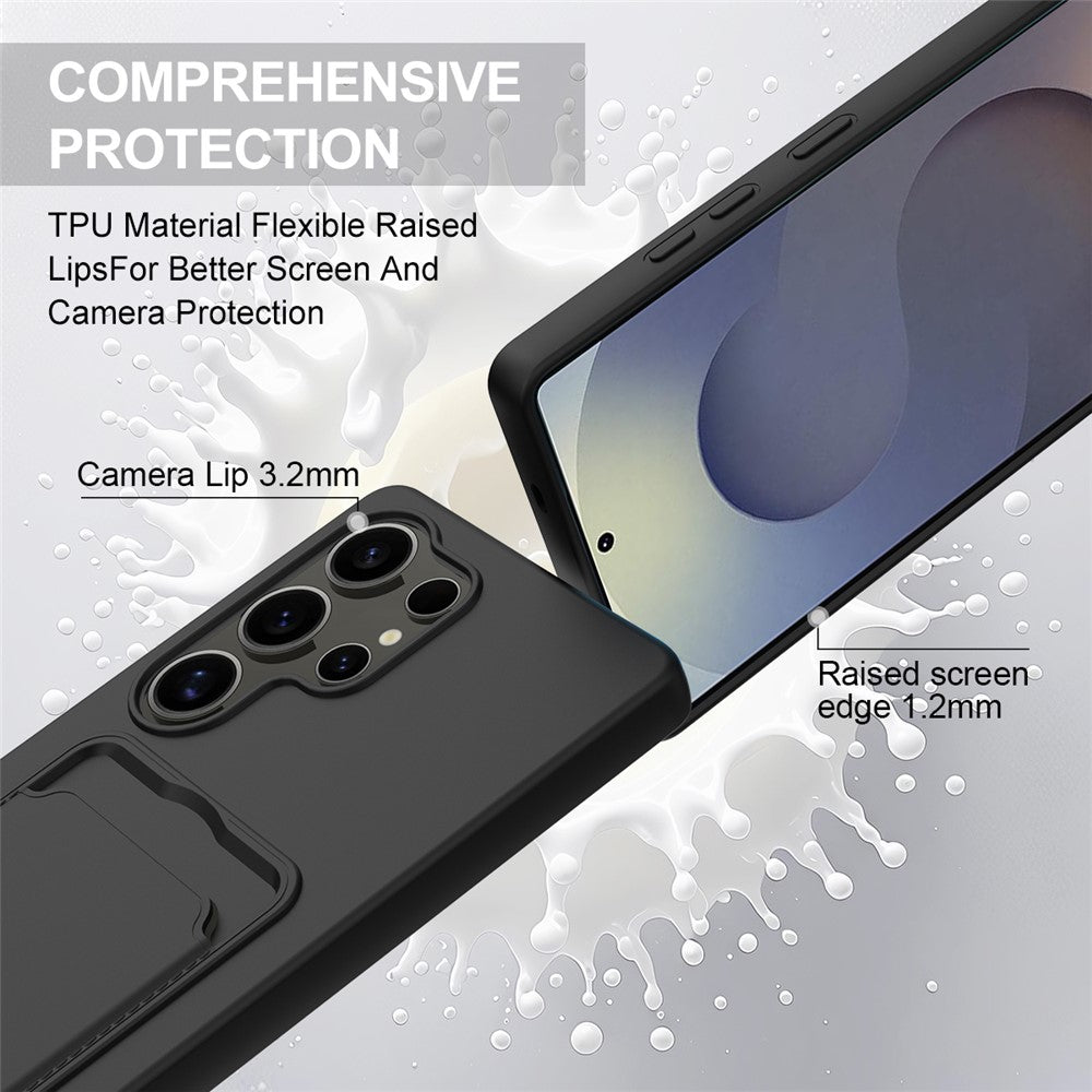 For Samsung Galaxy S25 Ultra Case Liquid Silicone Card Holder Phone Back Cover with Short Strap