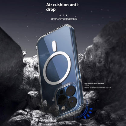 For iPhone 15 Pro Magnetic Case 1.5mm Thickness TPU + PC Clear Phone Back Cover