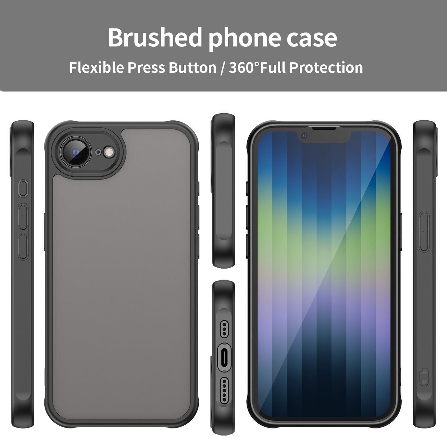 WANLONFENG For iPhone 17e / 16e Case with Screen Film  FD Series Skin Touch TPU PC Phone Back Cover