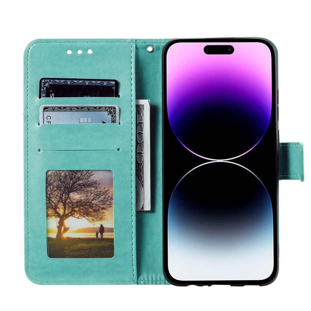 For iPhone 17 Pro Stand Case Imprinted Totem PU Leather Wallet Phone Cover with Wrist Strap
