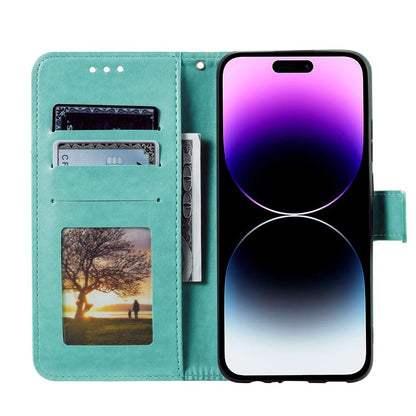 For iPhone 17 Pro Stand Case Imprinted Totem PU Leather Wallet Phone Cover with Wrist Strap