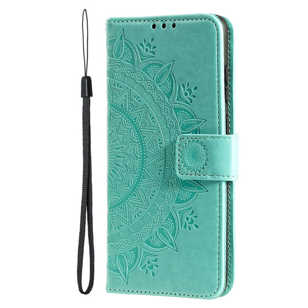 For iPhone 17 Pro Stand Case Imprinted Totem PU Leather Wallet Phone Cover with Wrist Strap