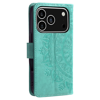For iPhone 17 Pro Stand Case Imprinted Totem PU Leather Wallet Phone Cover with Wrist Strap